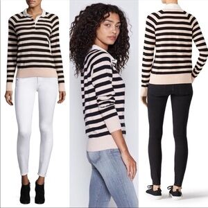 JOIE Gabbe stripped polo sweater pink black stripe size small